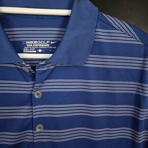 Nike Golf Tour‎ Performance Polo Shirt Men's Large Blue Striped Dri Fit